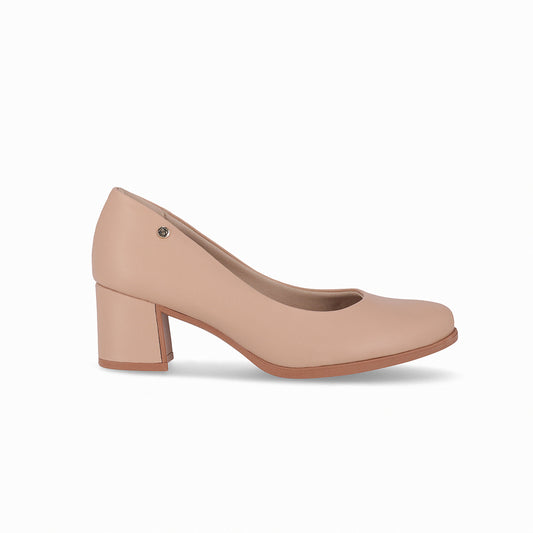 Zapatilla tacón medio de 5 cm con textura efecto piel y suela super adherente para mujer color nude