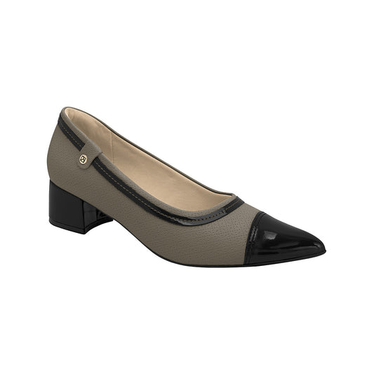 Zapato stiletto de tacón medio 3.5 cm para mujer, bicolor, con puntera cap toe y suela superadherente