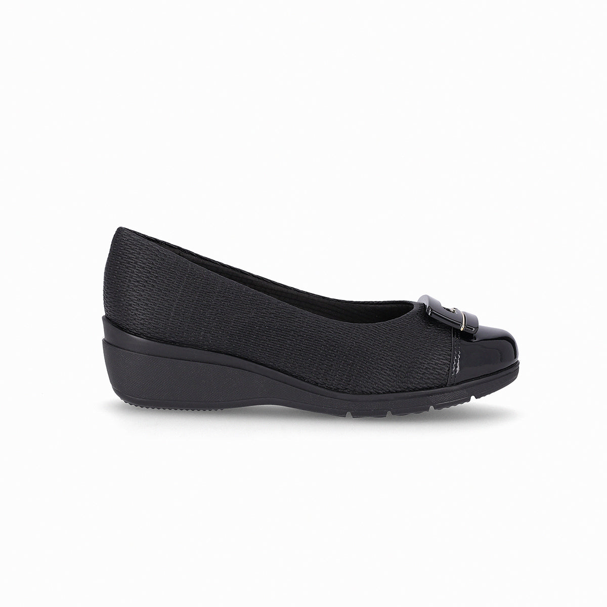 balerina beth de tacon medio corrido doble textura con hebilla para mujer negro